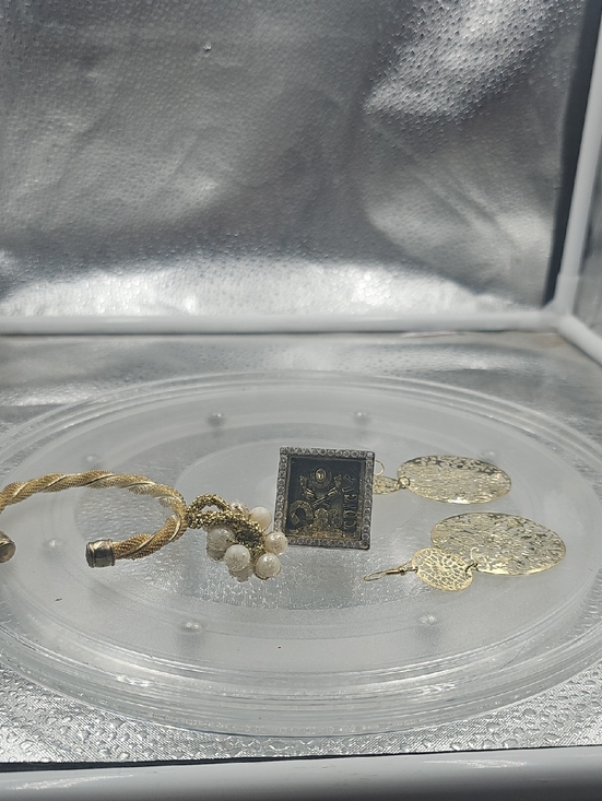 no brand Accessories - Golden Bracelet & Earings, Crochet Pearl Ring And Loose Shadow Box Stretch Ring